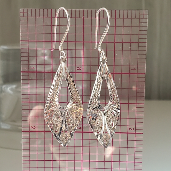 925 Turkey Sterling Filigree Kite Drops w/Diamond-Cut Accents - Picture 7 of 7